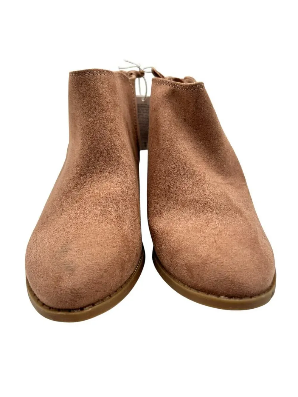 Old Navy Girls Tan Suede Rear Zip Stacked Block Heel Ankle Booties Size 2